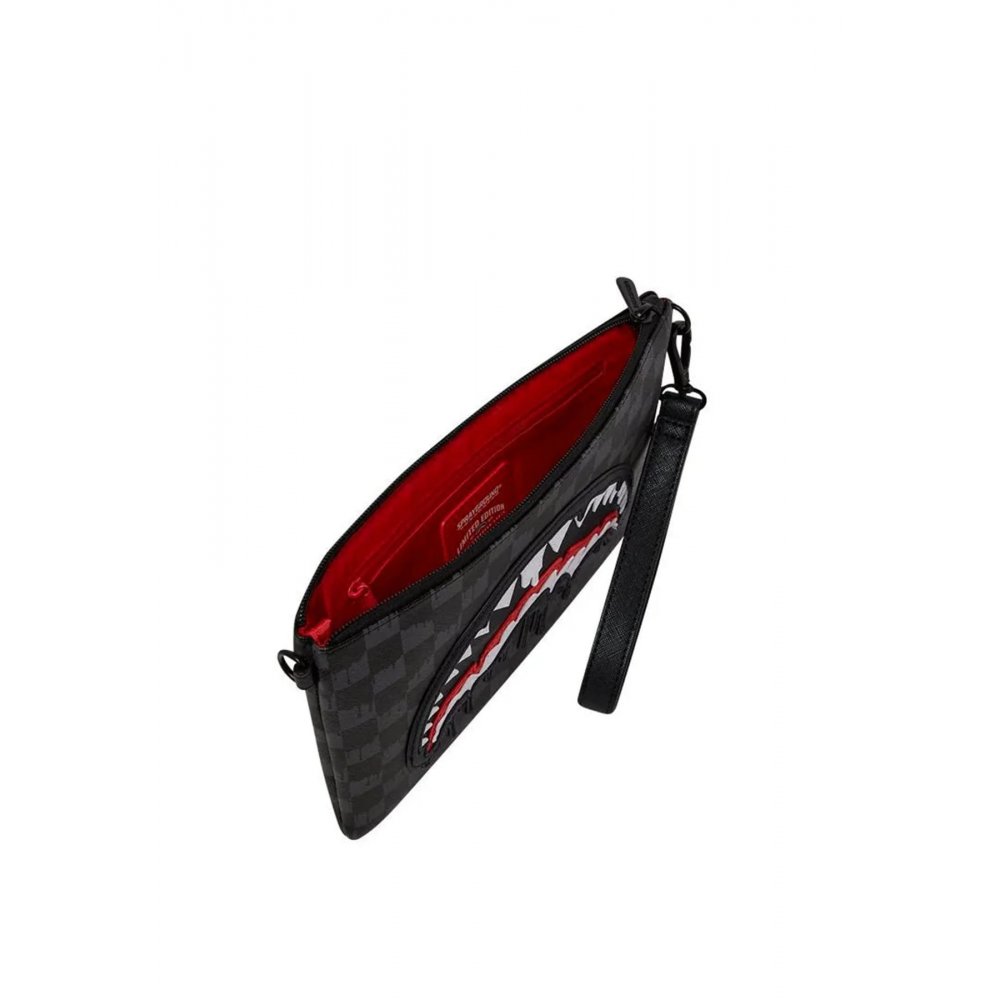Sprayground Pochette Dripping Shark in Paris Nero Scacchi