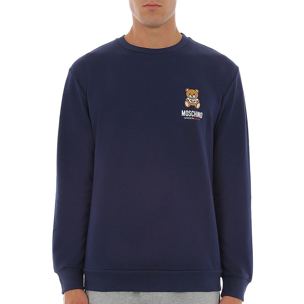 Moschino Felpa Uomo Blu Orsetto Classica in Pile