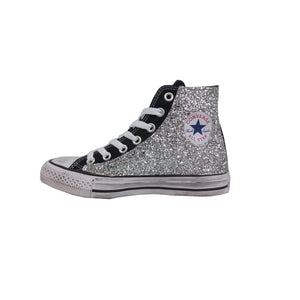 Converse Glitter Argento Nero Brillantini Accessoriato