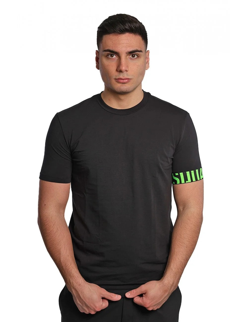 Dsquared2 T-Shirt Mezza Manica Nero Logo Verde Fluo