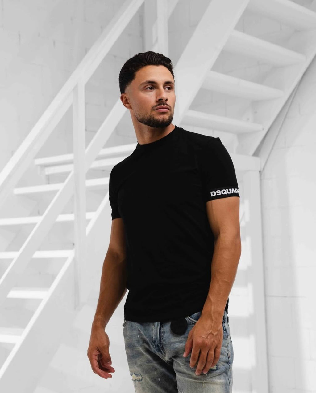 Dsquared2 T-Shirt Uomo Mezza Manica Nero Logo Manica