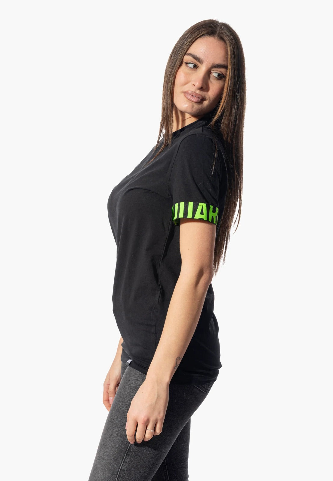 Dsquared2 T-Shirt Mezza Manica Nero Logo Verde Fluo