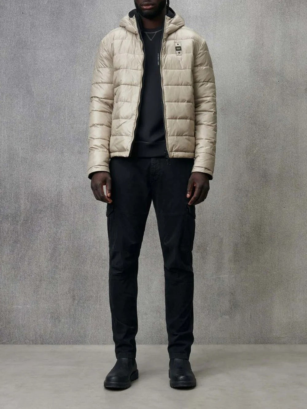 Blauer Giubbino Ballard Double Face Nero Liscio Piumino Beige