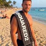 Dsquared2 Telo Mare in Spugna Nero Logo Bianco