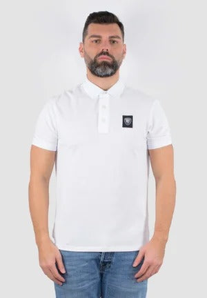 Blauer Polo Piquet Bianca Logo Nero Uomo