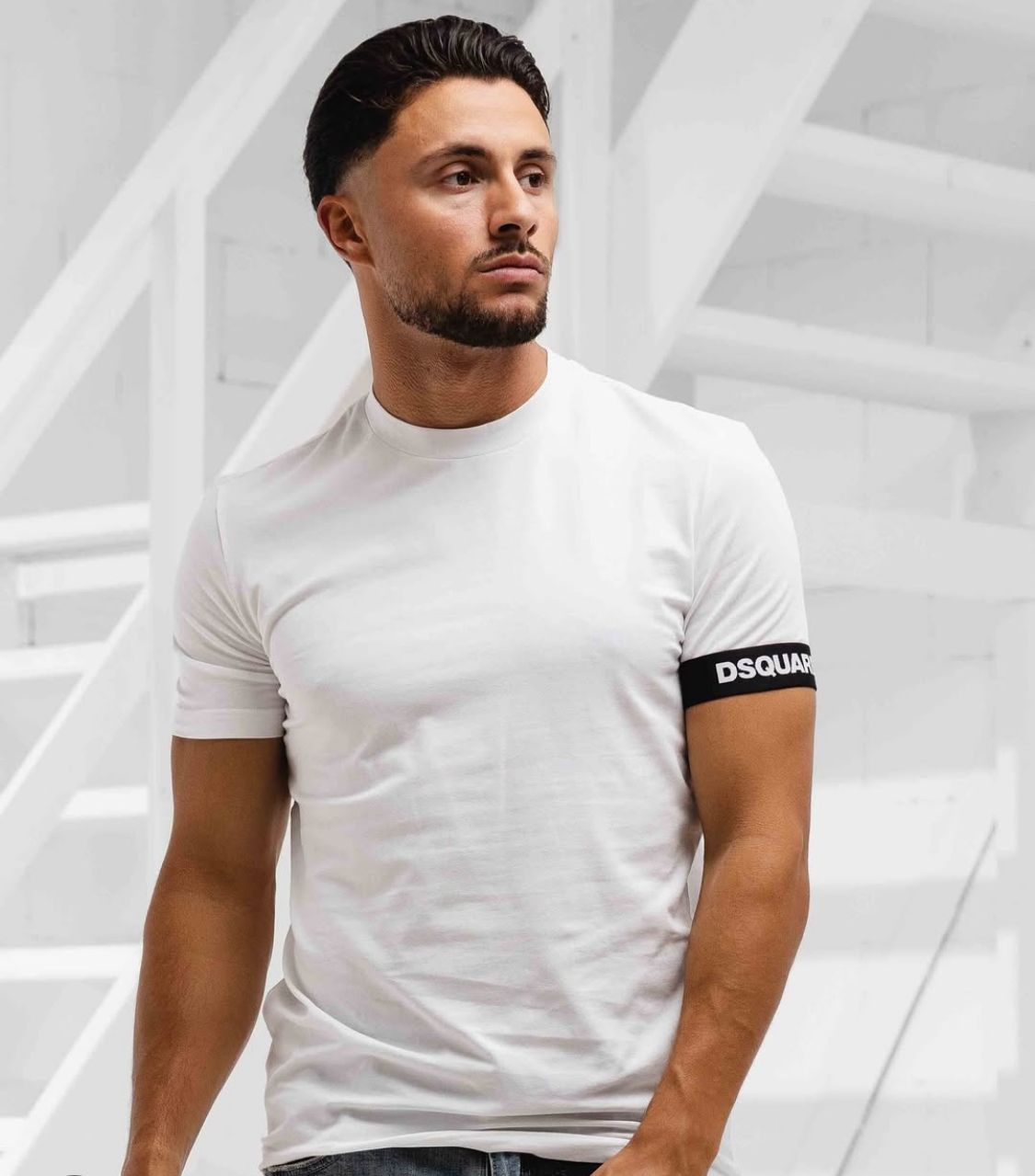 Dsquared2 T-Shirt Uomo Mezza Manica Bianca Logo Manica