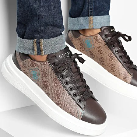 Guess Elba Uomo Beige Marrone Logo Azzurro