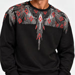 Marcelo Burlon Felpa County of Milan Nera Con Ali Grigie e Multilogo Rossi