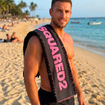 Dsquared2 Telo mare in spugna nero logo fucsia