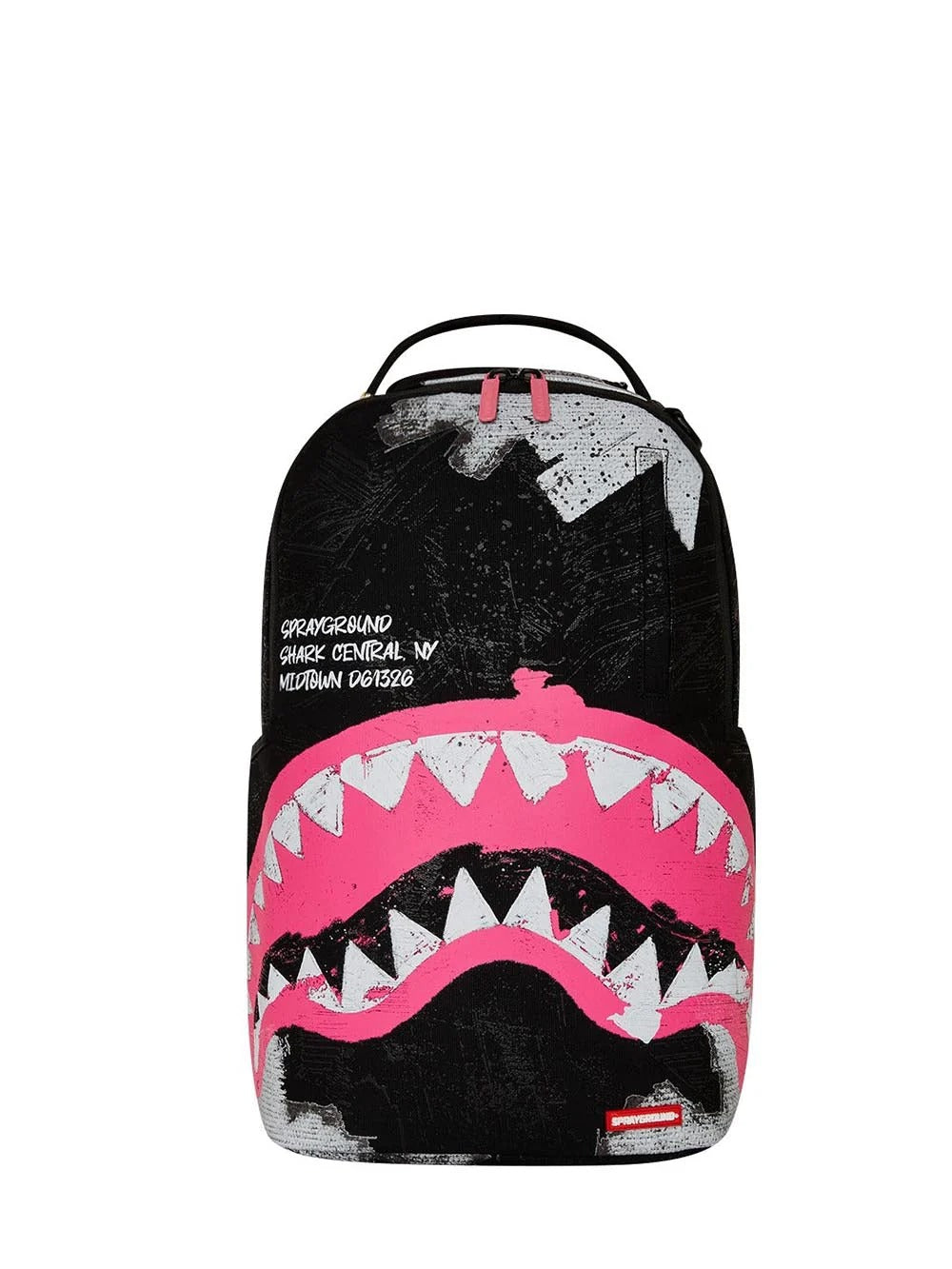Sprayground Zaino Shark Central Nero Logo Rosa Graffiti