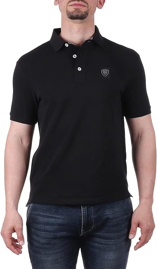 Blauer Polo Piquet Blu Navy Logo Nero Uomo