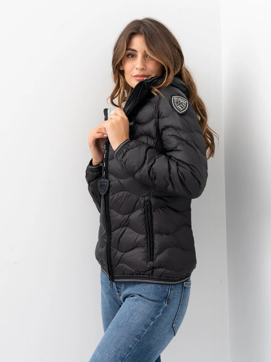 Blauer Giubbino Camelia Onde Invernale Strass Donna Nero