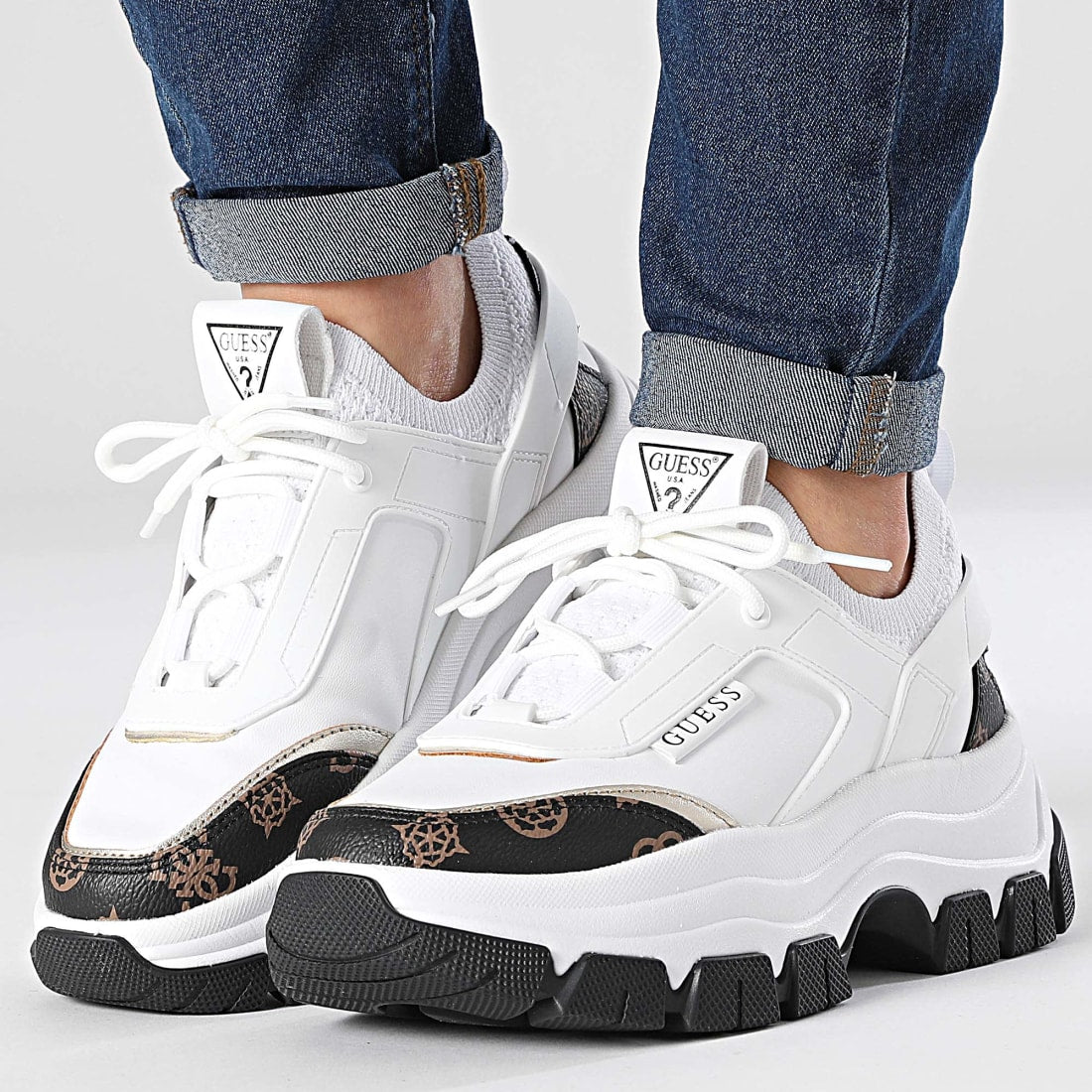 Guess Braydin Sneakers Donna Bianca Beige Zeppa