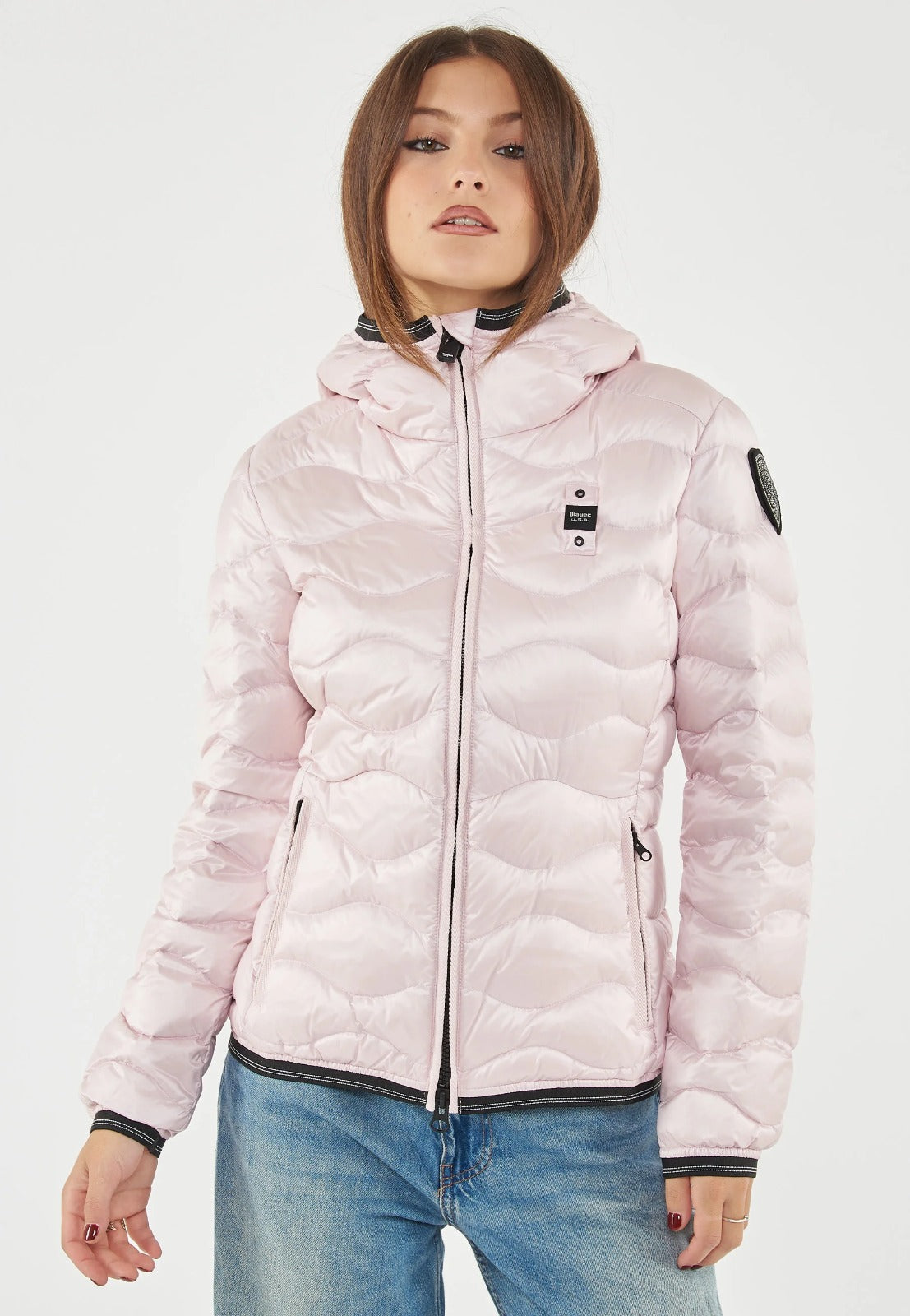 Blauer Giubbino Camelia Onde Invernale Strass Donna Rosa