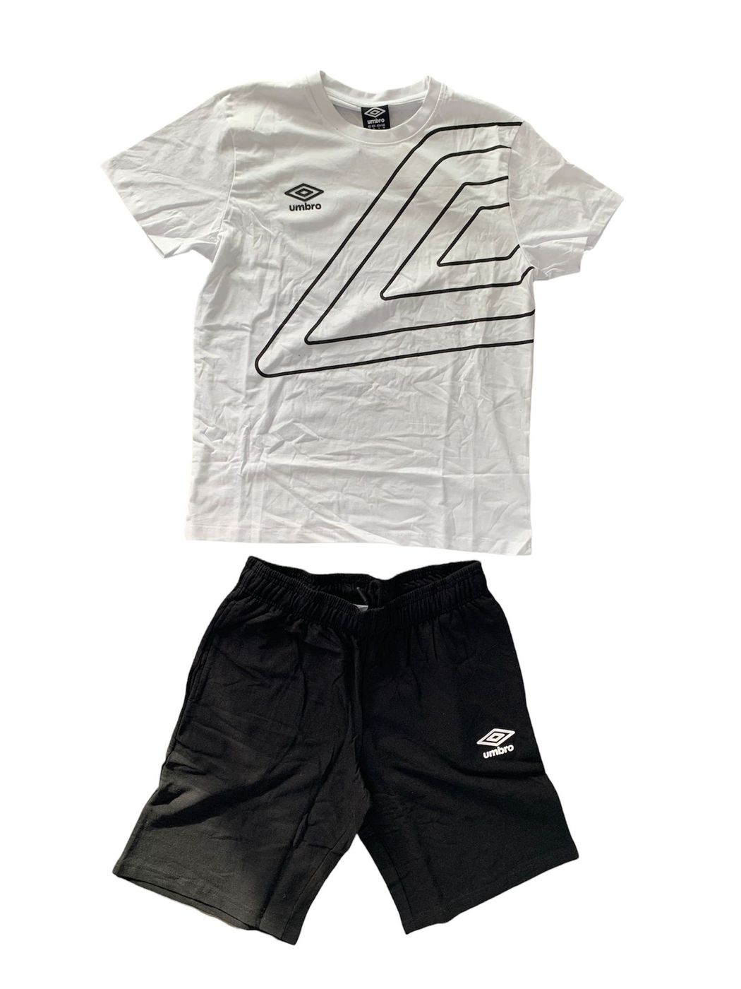 Umbro Completino T-Shirt + Short Bianco Logo Nero Big