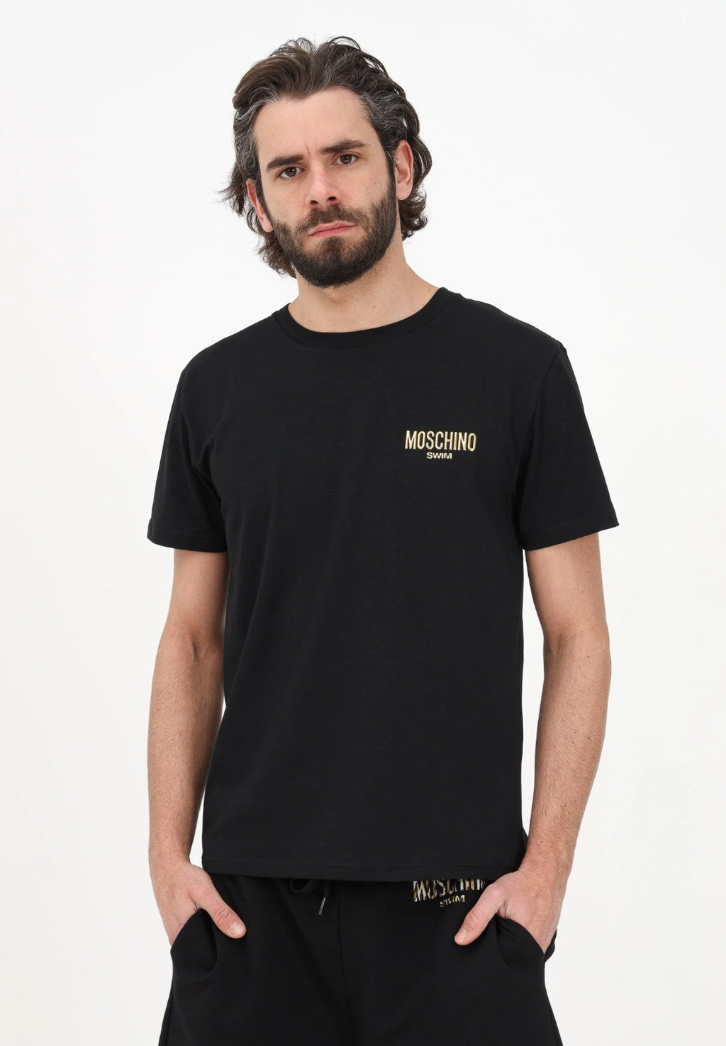 Moschino T-Shirt Classica Swim Nera Logo Gold