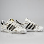 Adidas Superstar Bianche Vintage Borchie Argento Effetto Invecchiato [Handmade]