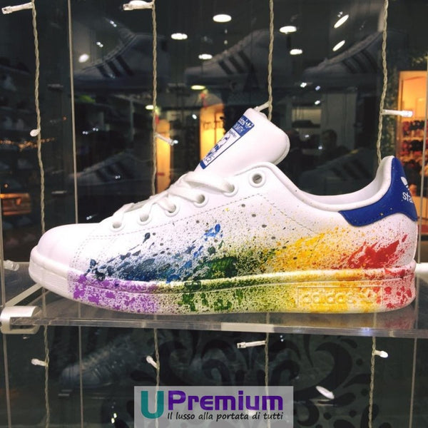 Adidas Stan Smith Pride Bianco Blu Sfumate Schizzi Colorati Multicolor UPremium