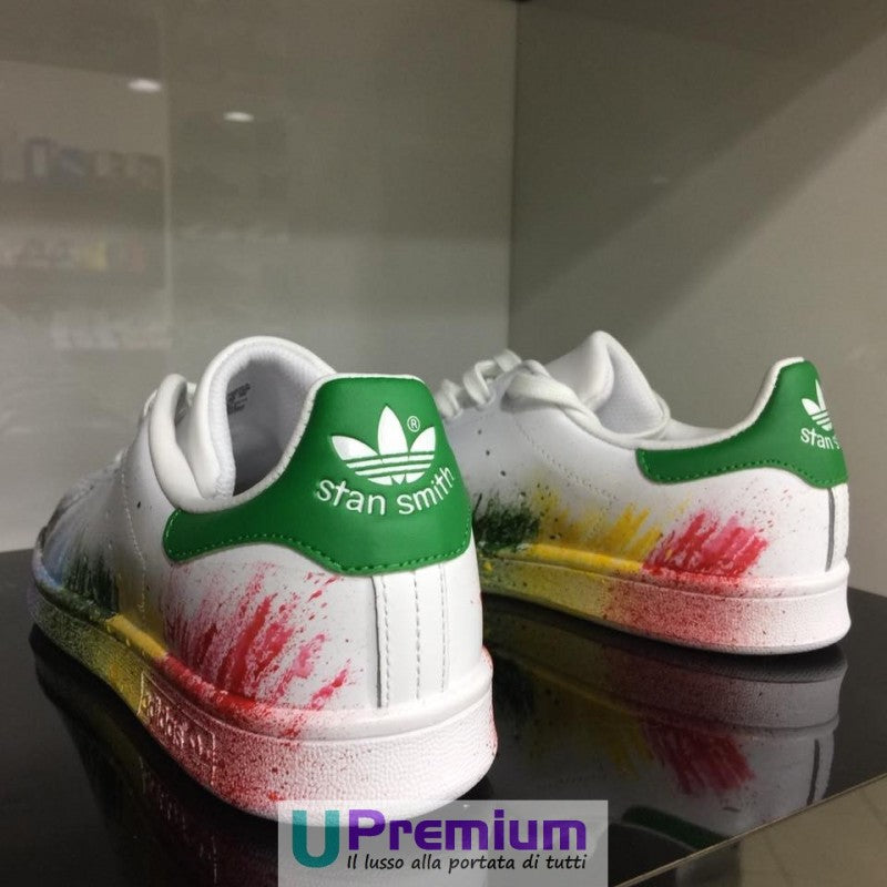 Adidas Stan Smith Bianco Verde Sfumate Schizzate [Prodotto Customizzato]
