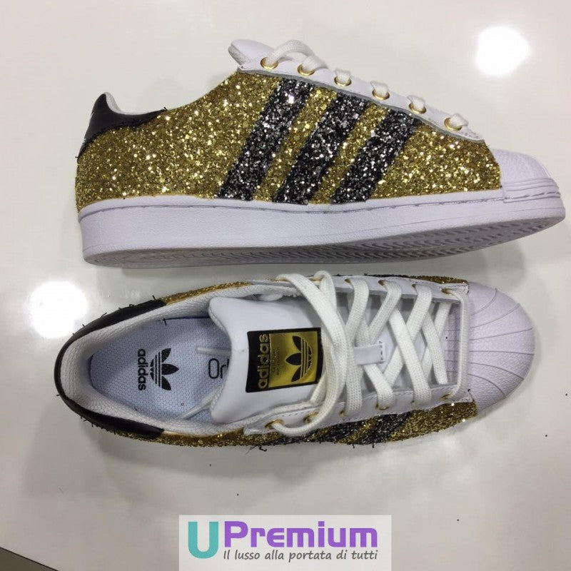 Adidas Superstar Glitter Oro Bande Nere Brillantinate [Handmade