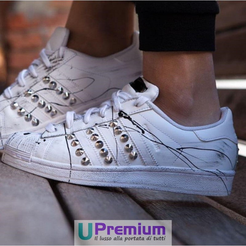 Superstar bianche e nere con borchie Clearance