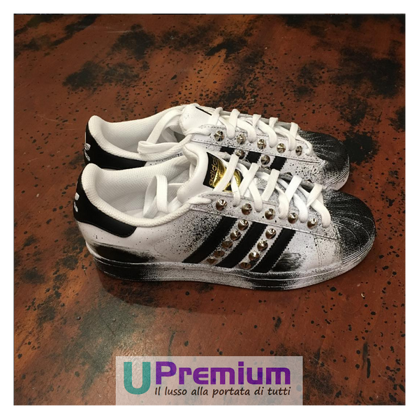 Adidas Superstar Vintage Sfumate Nero Borchie Argento Prodotto Customizzato