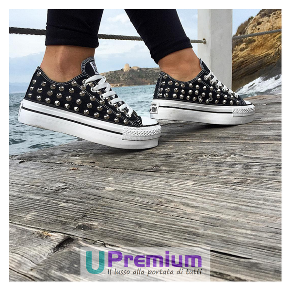 Converse All Star Platform Nere Basse Platform Borchie Argento Vintage