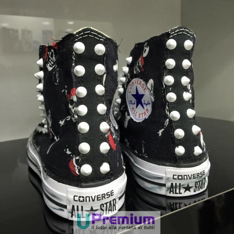 Converse All Star Teschi Pirati Tessuto Borchiate Nere