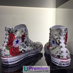 Converse All Star Teschio Bianche Cream & Rose Rosse Borchiate