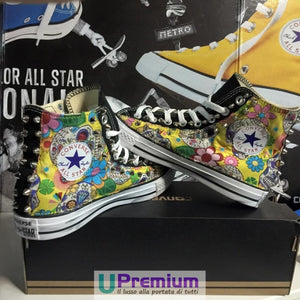 Converse All Star Teschio Messicano Gialle Borchiate