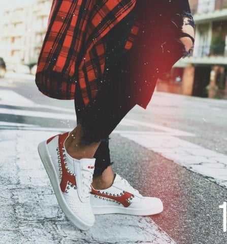 Diadora Low Sneakers Personalizzata Bianco Bordeaux Contorno Baffo