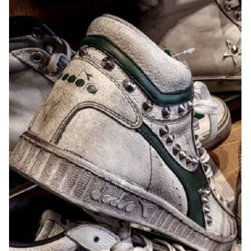 Diadora Game High Sneakers Customized Bianco Verde Vintage