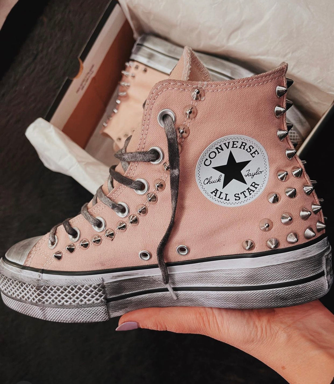 Converse All Star Platform Rosa Stivaletto Classiche Borchie