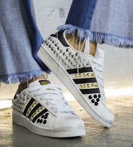 Adidas Superstar Classiche Bianche Strisce Nere Borchie Colorate Borchiate